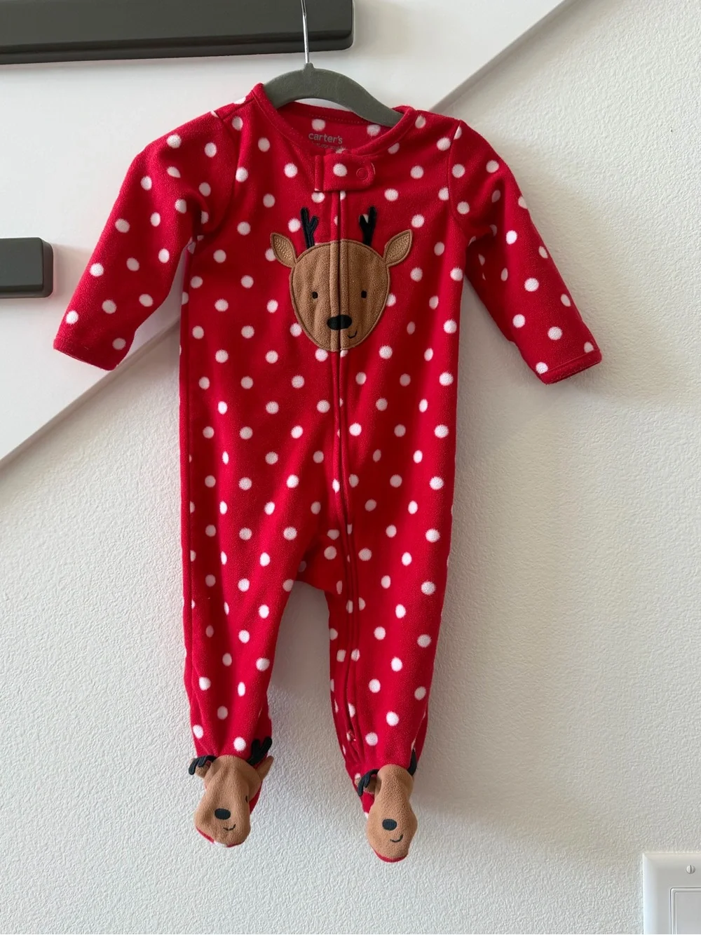 Carter's Red and White Polka Dot Reindeer Footed One-Piece